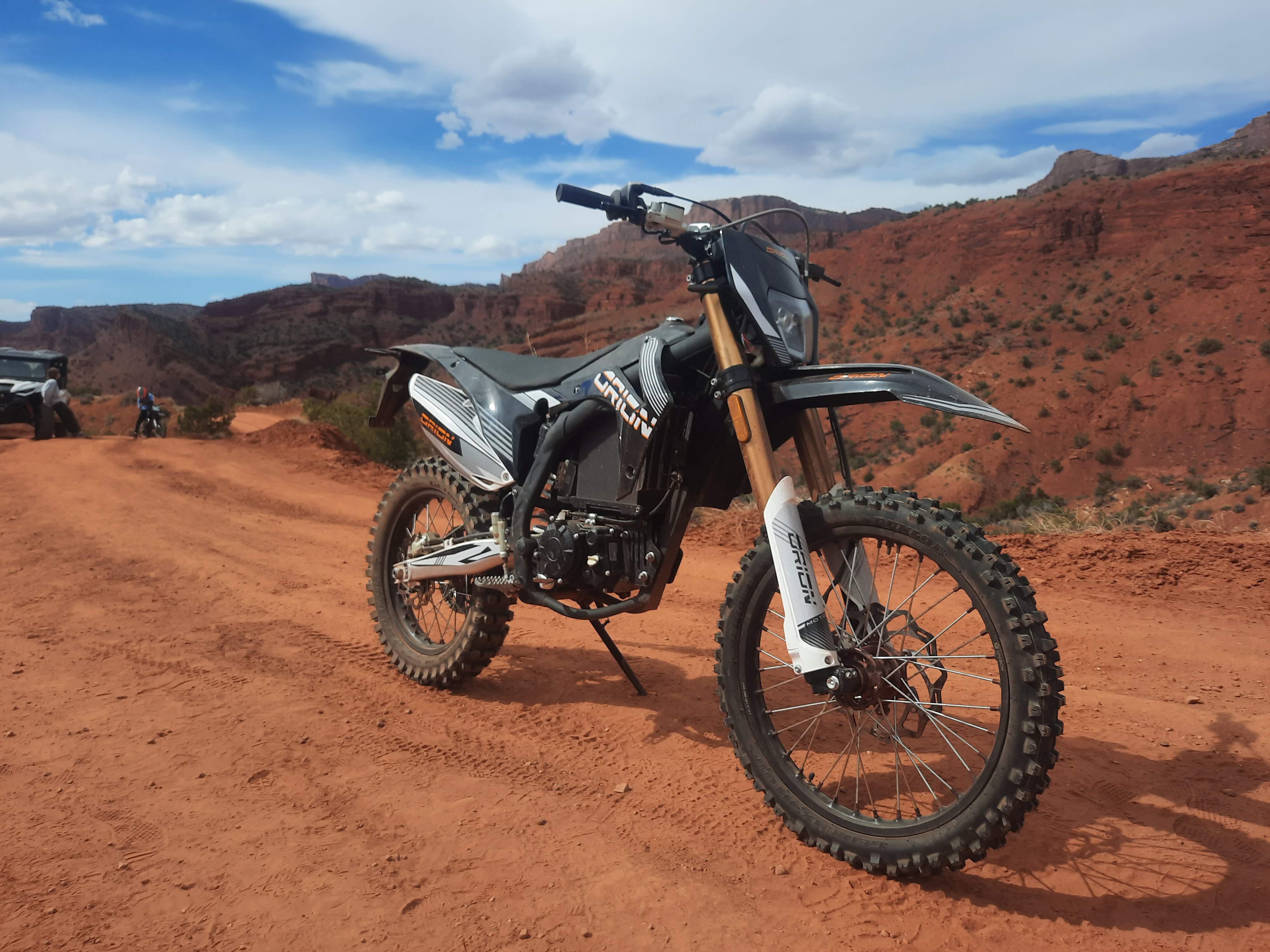 An Orion dirt bike on a red-rock trail near Moab, Utah